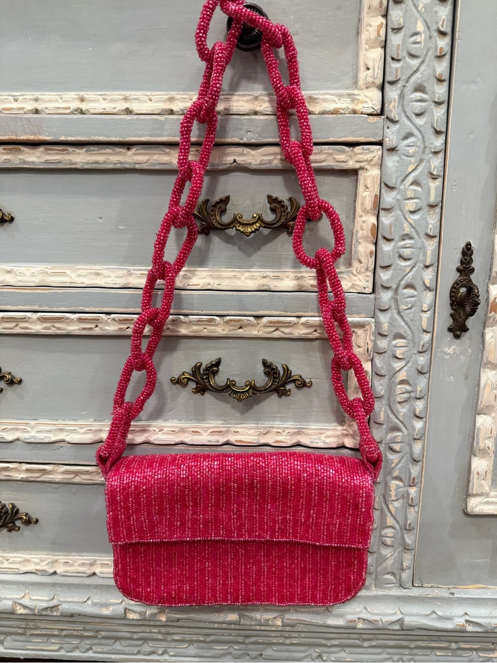 Antik Kraft Hot Pink Beaded Chain Shoulder Bag